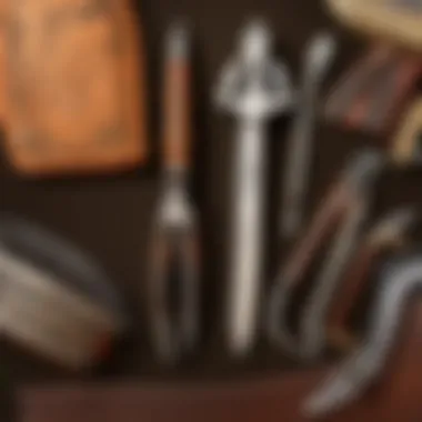 Essential Leatherworking Tools A detailed layout of essential leatherworking tools.