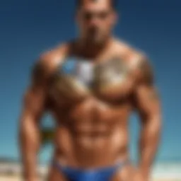 Abstract artistic face print design on a speedo swimwear