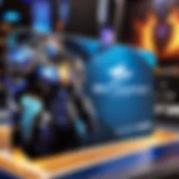 A Battle.net gift card displayed on a gaming setup