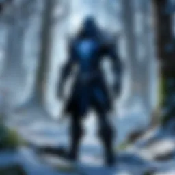 Mystical Blizzard Game Character Silhouette in Enchanted Forest