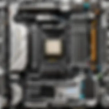 A motherboard with various slots and ports highlighted