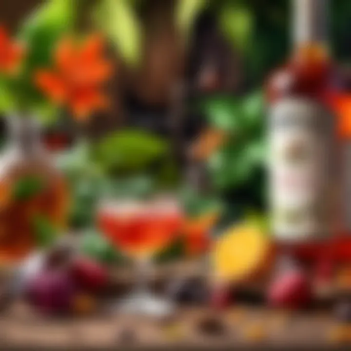 Variety of colorful botanicals used in the production of potent liquors
