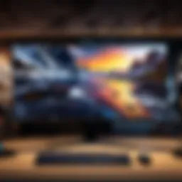 Three-monitor gaming setup showcasing immersive gameplay.