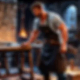 Craftsperson wearing a blacksmith apron in a forging workshop