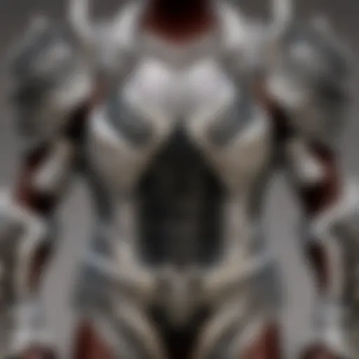 A detailed view of demon body armor showcasing intricate designs and textures.