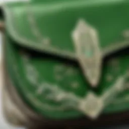 Luxurious hunter green leather purse showcasing intricate stitching