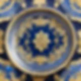 Exquisite Blue and Gold Plate Set with Ornate Floral Patterns