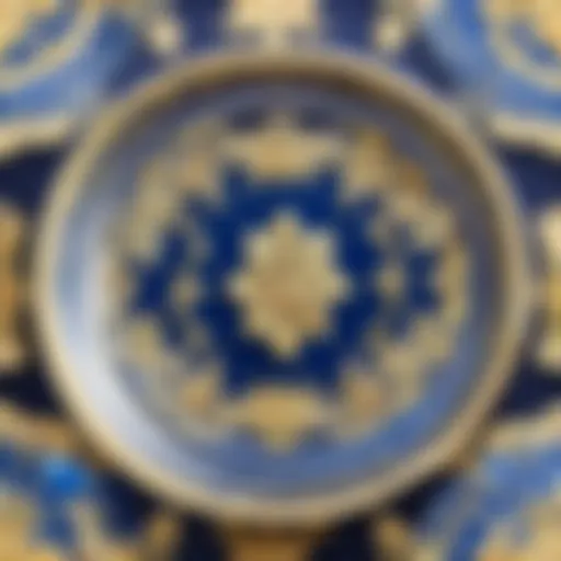 Exquisite Blue and Gold Plate Set with Ornate Floral Patterns