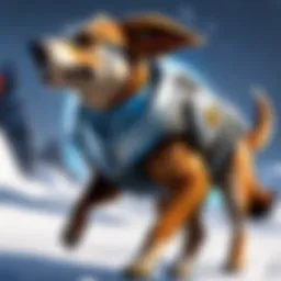 Illustration of a dog with a futuristic shield in a Blizzard game