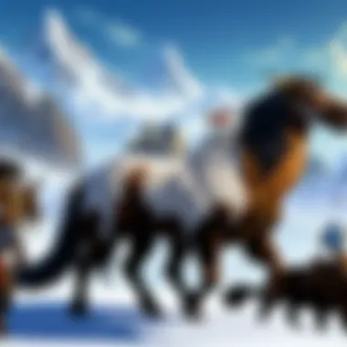 Gathering of Diverse Mounts A vibrant display of various mounts gathered in a lush Shadowlands environment