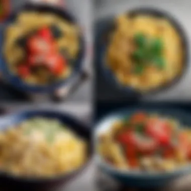 An array of traditional pasta types alongside Raviolos for comparison.