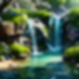 A serene spring water source surrounded by lush greenery