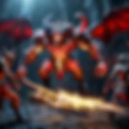Epic battle scene in a dark dungeon environment