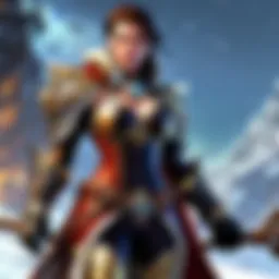 A fierce hunteress poised with a bow in a mystical forest