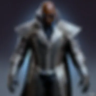 Intricate Fabric Textures of Morpheus Costume Detailed view of the Morpheus costume showcasing intricate fabric textures and color palette.