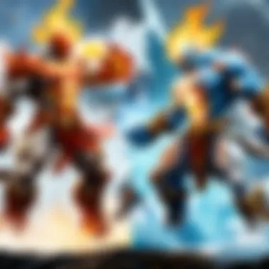 Elemental Clash: Water vs Fire An epic battle scene featuring water elementals against fire creatures