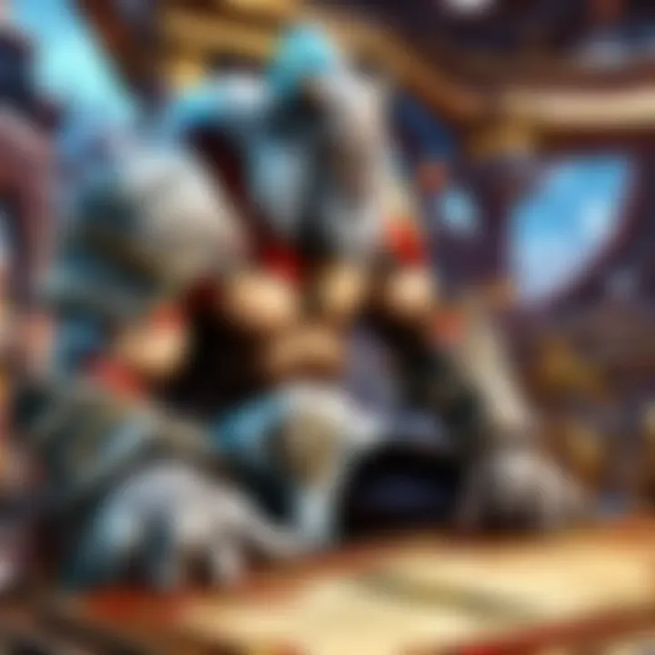 A strategic play session among players engaged in a WoW TCG match.