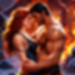 Illustration of a fiery embrace between two characters in a steamy romance novel
