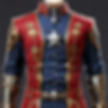 A detailed view of the fabric textures and colors used in various outfits, highlighting their significance.