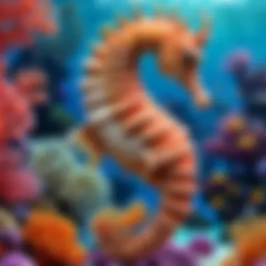 Elegance Amidst Coral Reefs: The Saltwater Seahorse Graceful saltwater seahorse in coral reef