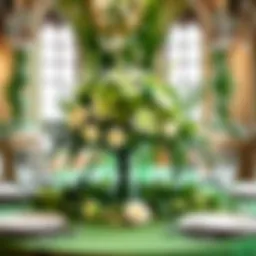 Eco-friendly floral centerpiece on green tablescape