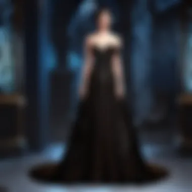 High-End Showroom Design Black dress with intricate design details in a high-end showroom