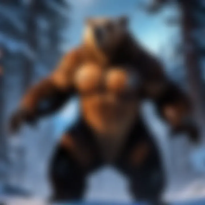 Intense bear encounter in a dark forest setting in Blizzard game