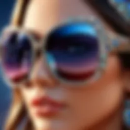 Close-up view of rhinestone sunglasses showcasing intricate designs