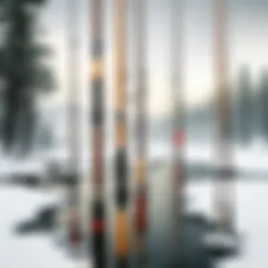 Antique Fishing Poles Amidst Nature's Backdrop Collection of antique fishing poles against a backdrop of nature