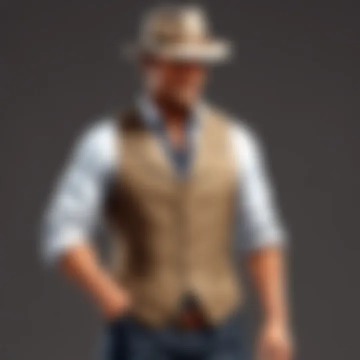 Linen vest styled with a classic fedora hat and vintage watch