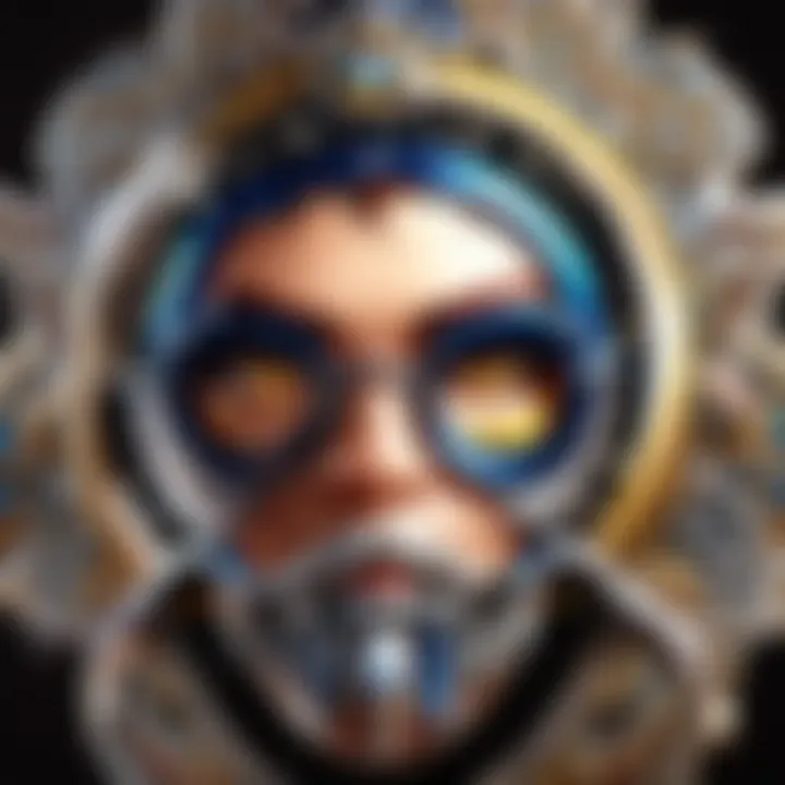 A close-up of a luxurious bling eyepatch featuring intricate patterns and materials.