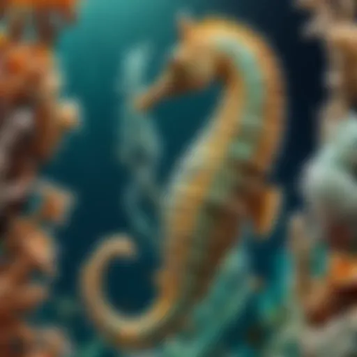 Magnificent camouflaged saltwater seahorse