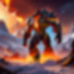 A fiery landscape showcasing elements from various Blizzard games