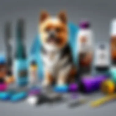 Close-up of various grooming tools for pets