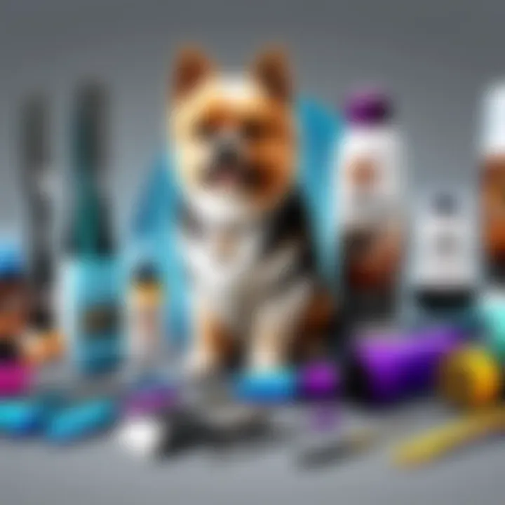 Close-up of various grooming tools for pets