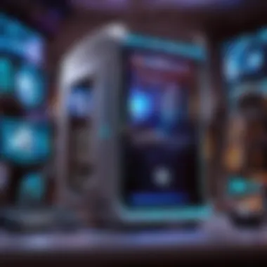 Futuristic Gaming PC Setup Sleek and futuristic prebuilt gaming PC setup on a modern desk