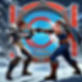 A character engaging with a punching target in a vibrant game environment
