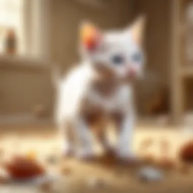 Newborn kitten receiving a flea bath with mild shampoo