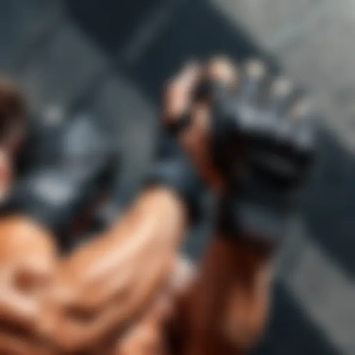 User testing the grip and functionality of Rogue Fitness gloves during a workout.