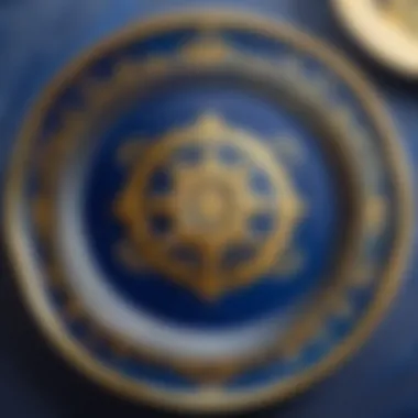 Hand-painted Accents on Blue and Gold Plate Set Sophisticated Blue and Gold Plate Set with Hand-painted Accents