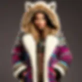 A close-up view of Spirithoods coat fabric showcasing intricate patterns and textures.