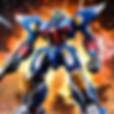 Virtual Warfare - Dynamic illustration of Supernova Gundam engaging in intense battles