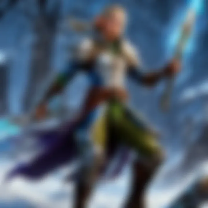 A fierce battle scene showcasing an elf mage unleashing magic against enemies