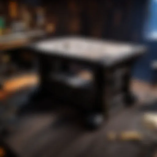 Detailed view of a black crafting table in a gaming environment