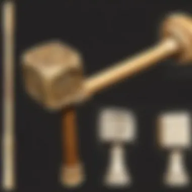 A comparison of different mallet designs on a wooden surface