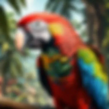 Intelligent Gaze of a Macaw A close-up of a macaw's eye, reflecting its intelligence and beauty