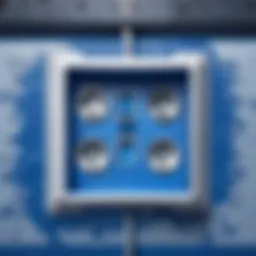 Close-up of blue power sockets integrated into a modern gaming setup
