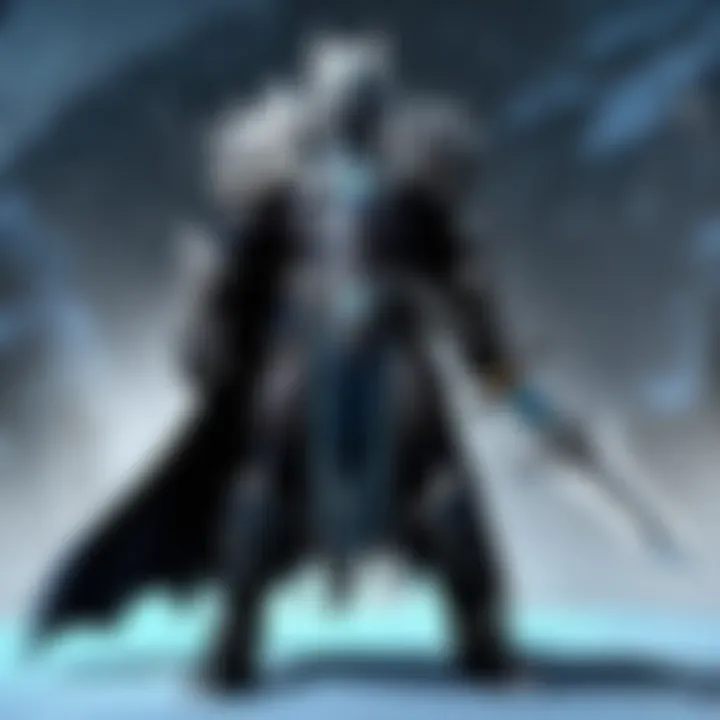 Frostmourne glowing ominously in a shadowy environment