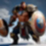 Heroic shield bearer standing resolute in battle
