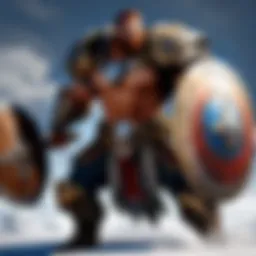 Heroic shield bearer standing resolute in battle